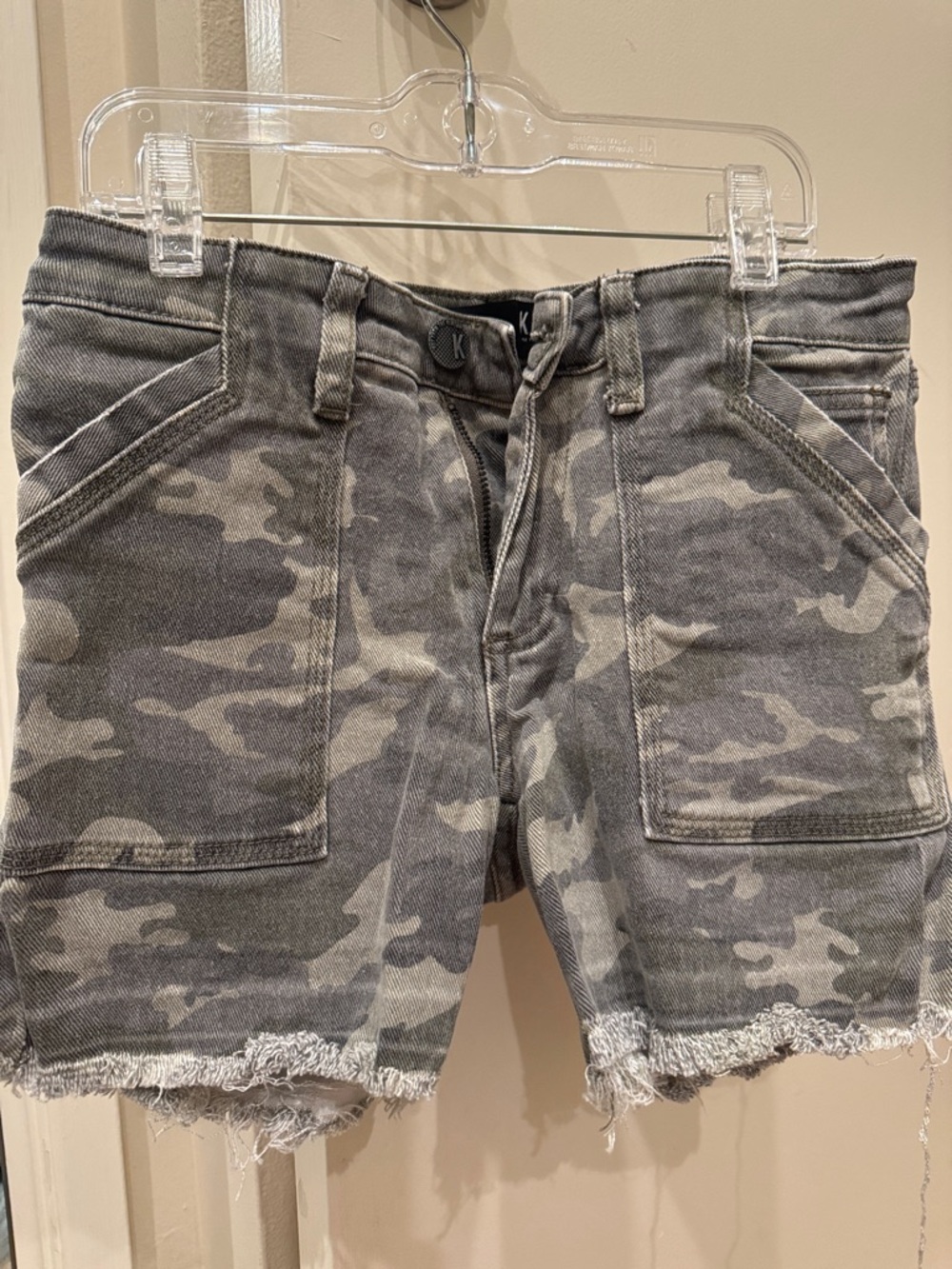 Kut from the Kloth Gray Camo Frayed-Hem Jean Shorts